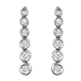Bezel Set Diamond Dangle Earrings on 14K White Gold