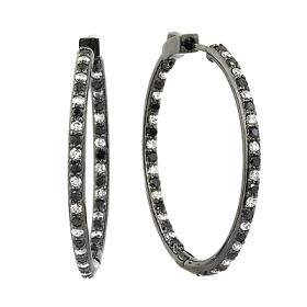 Black and White Diamond Hoop Earrings on 14K Gold