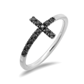 Black Diamond Cross Ring on 14K White Gold