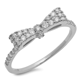 Bow Tie Diamond Ring on 14K White Gold