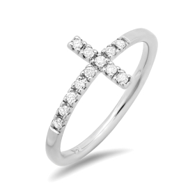 Diamond Accent Cross Ring on 14K White Gold