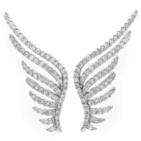 Diamond Angel Open Wing Earrings on 14K White Gold