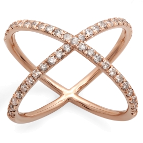 Diamond Criss Cross X Ring on 14K Rose Gold
