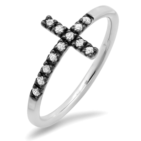 Diamond Cross Black Accent Ring on 14K White Gold