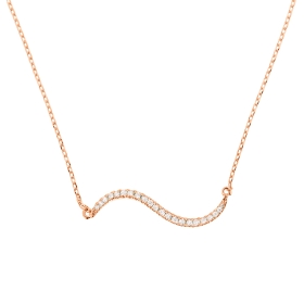 Double Curve Diamond Bar Necklace on 14K Rose Gold