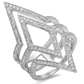 V style Diamond Geometric Ring on 14K White Gold
