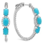 2.22ct Turquoise and Diamond Hoop Earrings on 14K White Gold