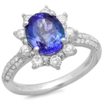 2.54ct Oval Tanzanite and Diamond Ring on 14k White Gold