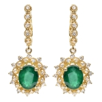 4.86ct Emerald and Diamond Drop Earrings on 14K Yellow Gold