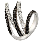 Black and White Diamond Swirl Ring on 14K White Gold 